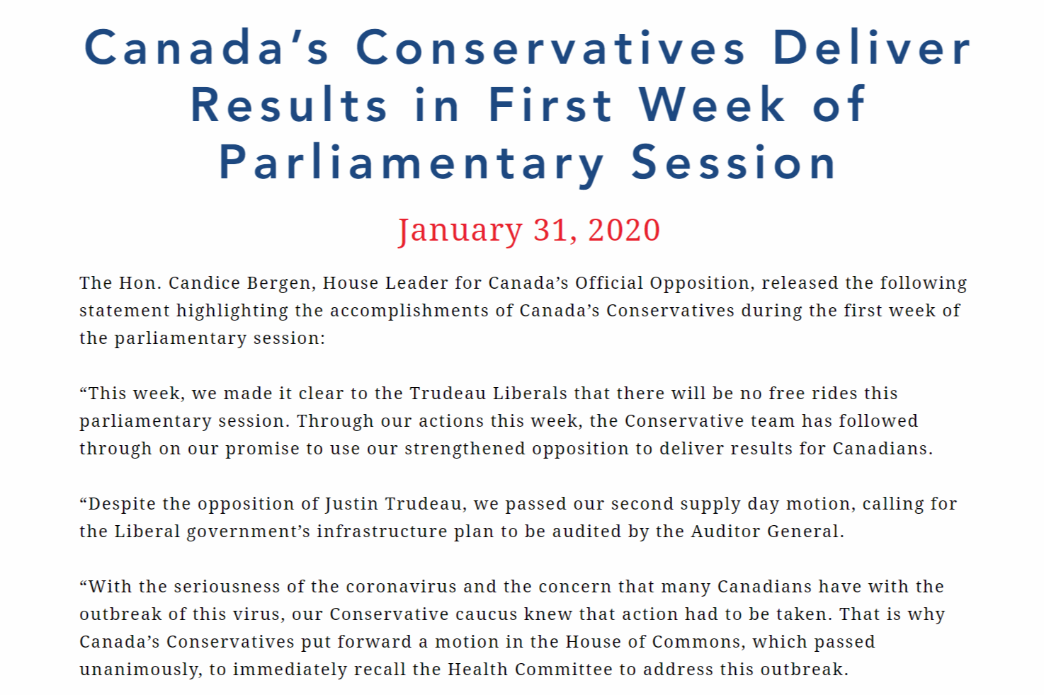 Letter from Canada's Conservatives